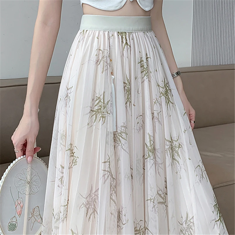 Элегантная женская трапециевидная двухслойная юбка до середины икры в китайском