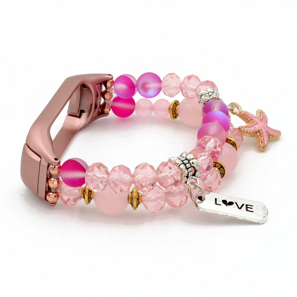 Blue Dressy Watch Bracelet for Xiaomi Mi Band 7 6 5 Wristband Bling Jewelry Strap for Mi Band 4 3 with Luxury Beaded for Women