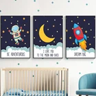 Настенные художественные плакаты Rocket Out Space, Картина на холсте с рисунком из мультфильмов в скандинавском стиле, Детские декоративные картины, декор для детской спальни