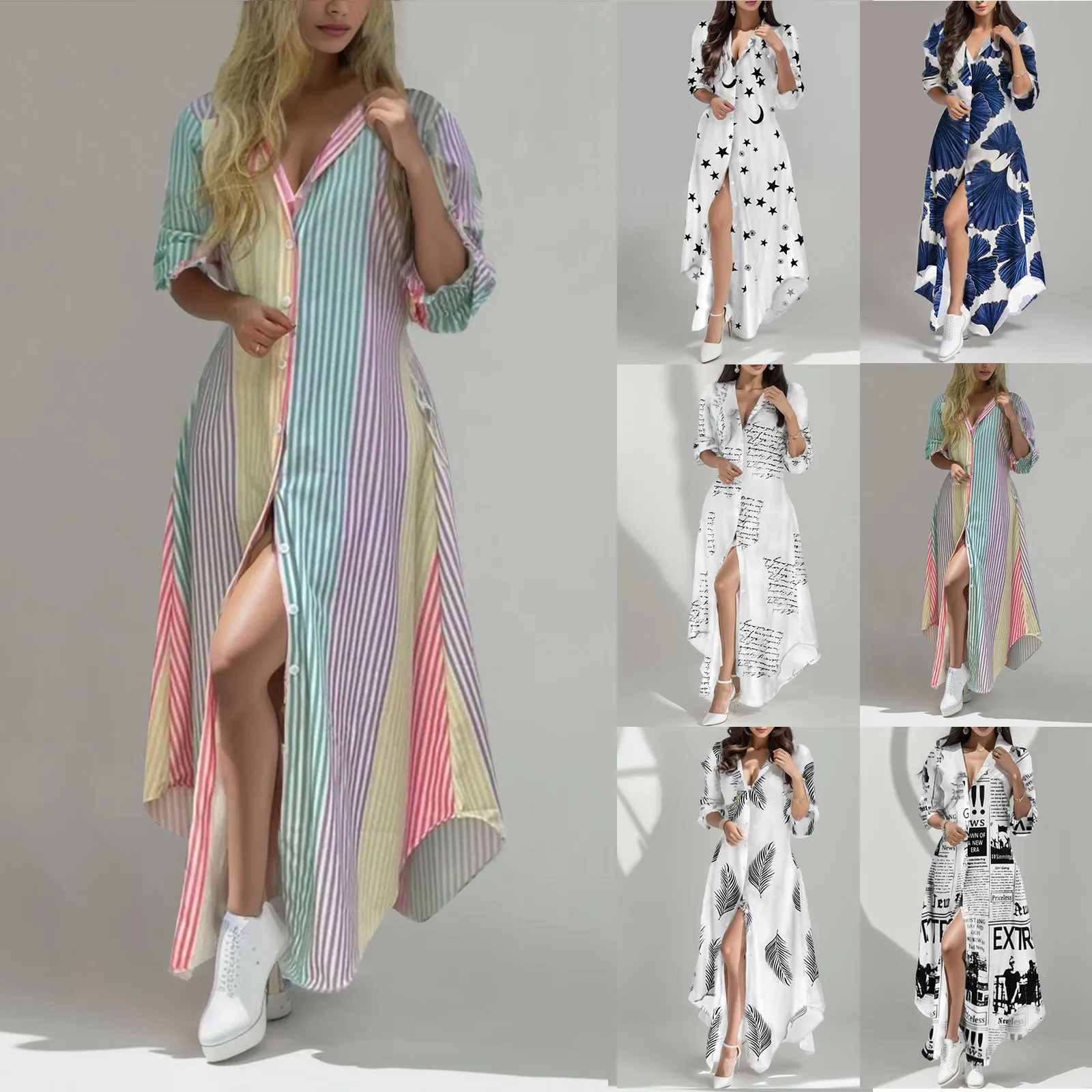 

Осеннее платье-рубашка с V-образным вырезом, длинное платье-рубашка на завязках, женское облегающее платье с запахом и принтом в виде бедер, женское платье с оборками