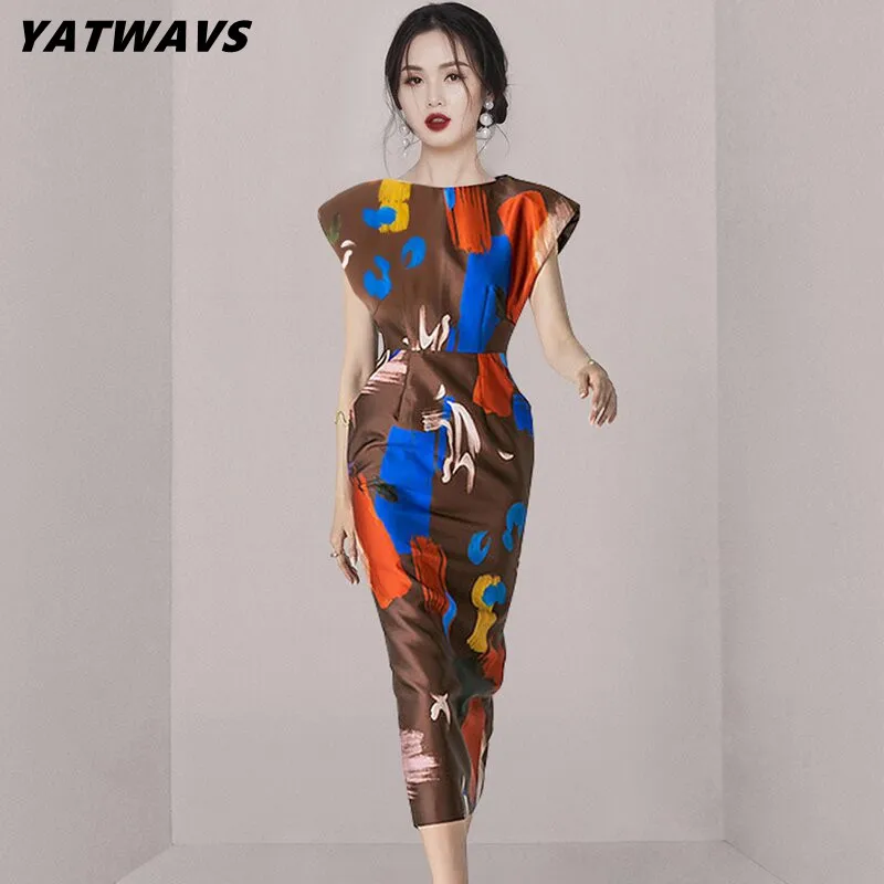 

Женское платье-карандаш без рукавов, Элегантное Длинное Элегантное офисное платье с О-образным вырезом и винтажным принтом, лето 2019