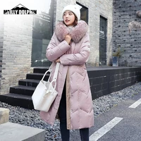 2022 new cotton liner parkas fashion fur collar winter jacket women long hooded winter coat two sides wear