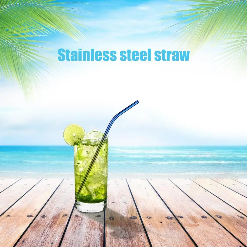 

Durable Drinking Straws Set Stainless Steel Eco-Friendly Straw with Cleaning Brushes Supplies for Household Parties