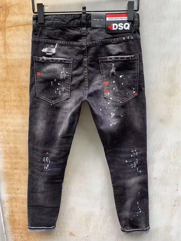 DSQUARED2 Men's Hole Slim Jeans Motorcycle Rider Hole Pants Jeans Man 959-1#
