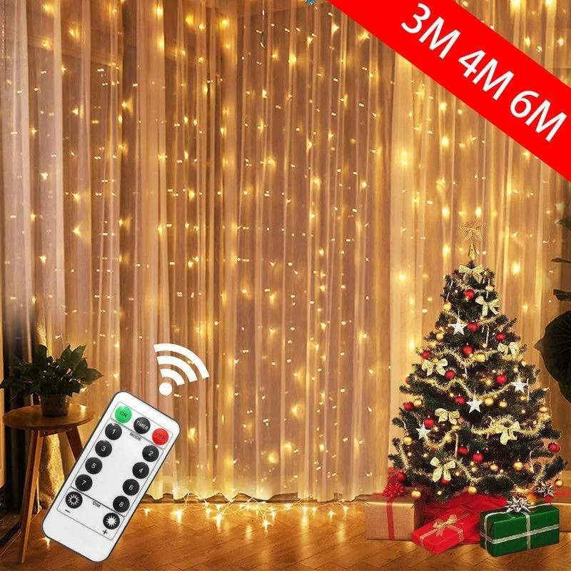 

6M Curtain Garland LED String Lights Festival Decoration 8 Modes USB Remote Control Holiday Wedding Fairy Lights Christmas Light
