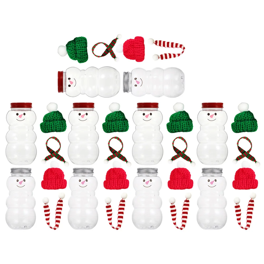 

10 Sets Juice Bottles Christmas Drink Juicing Miniature Scarf Cold Reusable Snowman Glass Jar The Pet Beverage Jars Hat