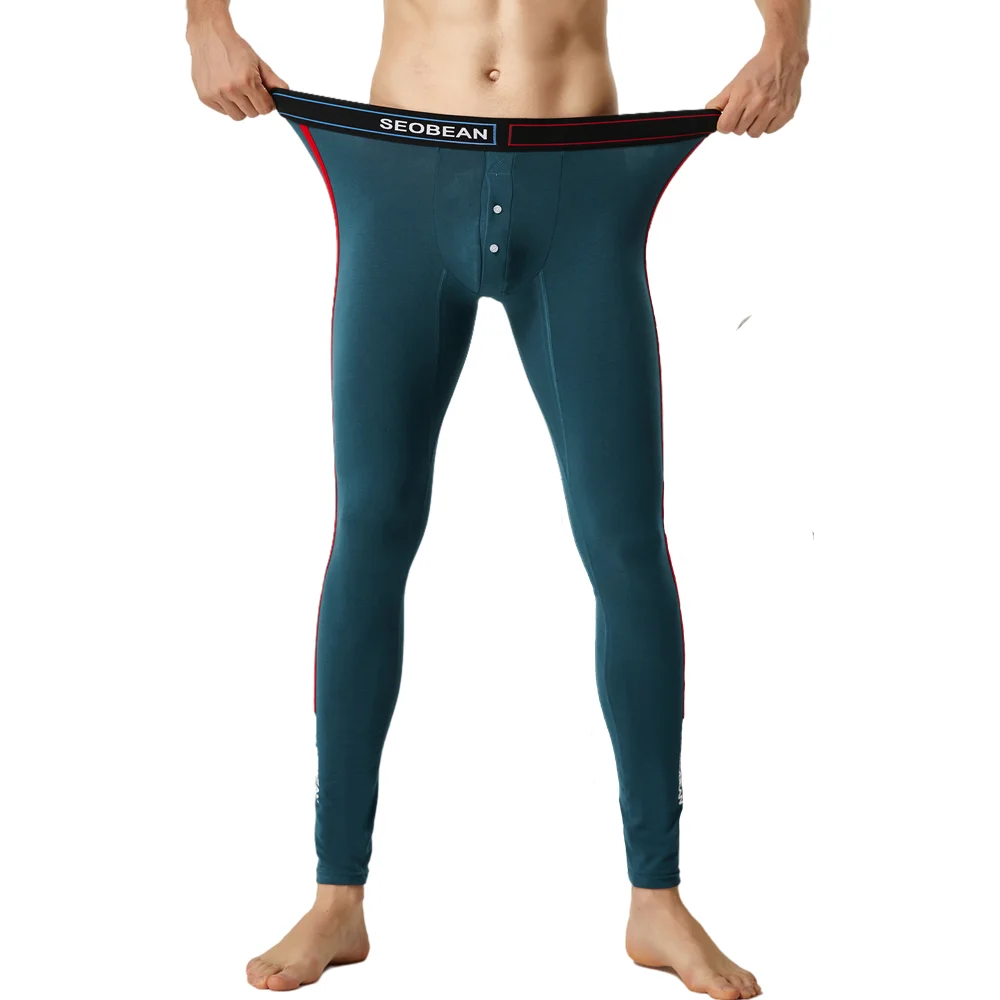 

Long Johns Leggings Men's Soft Lightweight Cotton Thermal Rib Stretchy Base Layer Warm Underwear Bottoms