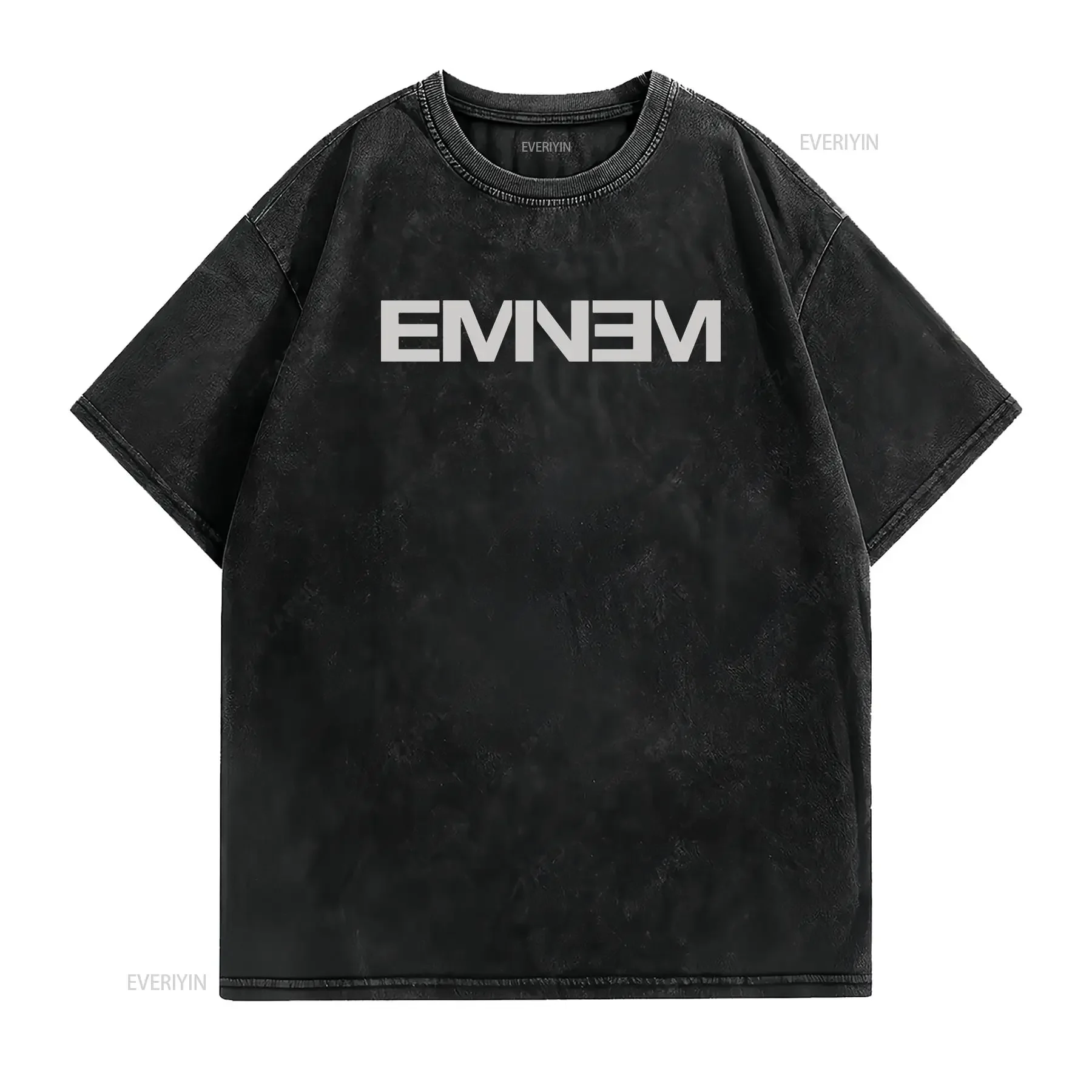 Фото Детская футболка Eminem с логотипом, винтажная стираная слегка универсальная уличная одежда, растянутая мужская стильная удобная дизайнерская одежда №2