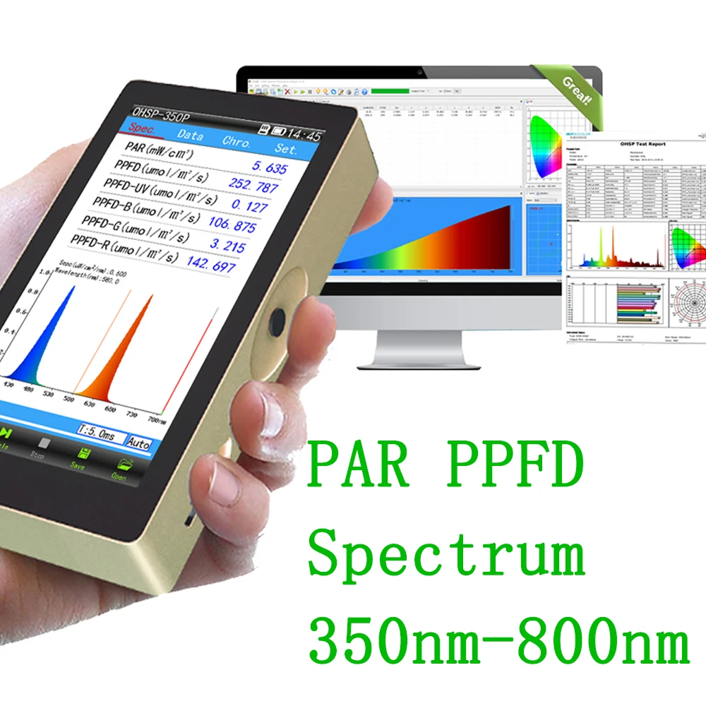 

PAR PPFD (Umol/m2/s) Quantum PAR Light Meter Analyzer Spectrometer OHSP350P HOPOCOLOR