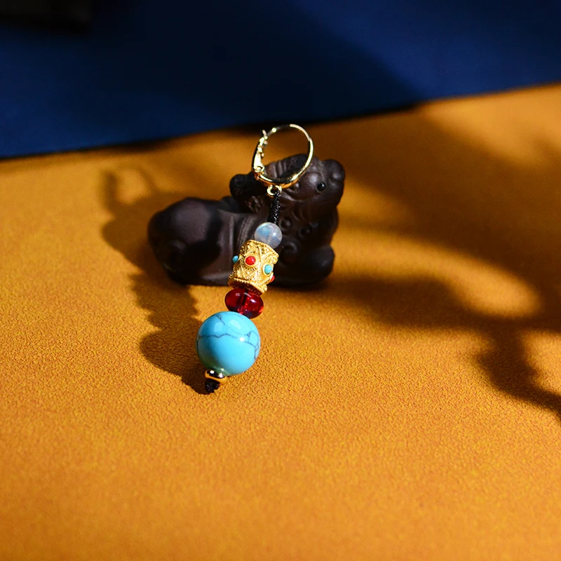 Односторонние серьги оригинальный дизайн лунный камень синяя сосна мужские и