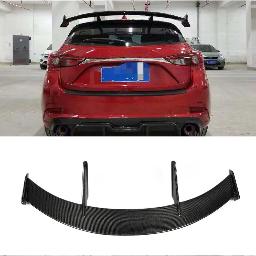 

For Mazda 3 Axela Hatchback 2014 - 2019 Trunk Wing Body Kit Trim FRP Carbon Fiber Rear Roof Spoiler Window Bibir Sayap Untuk