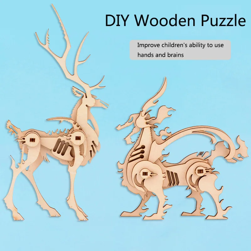 

Silentkid DIY Hand Made Animal 3D Puzzle Wooden Puzzles for Adults Kids Toy Gift Fox Wolf Tiger Deer Unicorn DIY 3D Puzzle