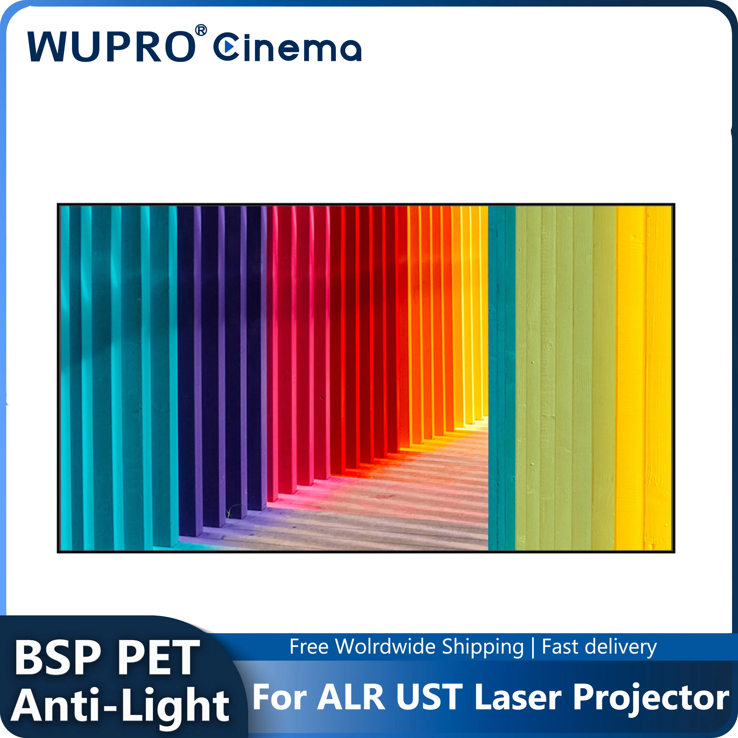 Проекционный экран Wupro 2024 с фиксированной рамкой BSP PET Crystal ALR UST 90-120 дюймов смарт-ТВ