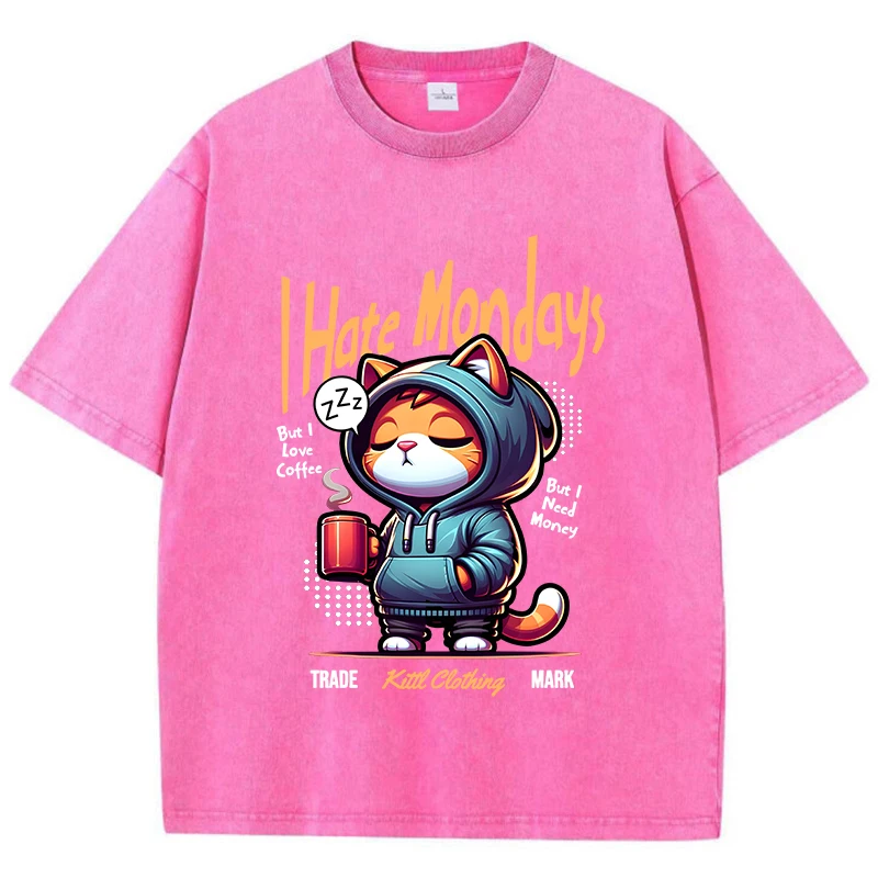Модные женские стираные футболки с милым мультяшным принтом кота хлопковые