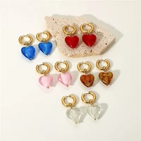 heart earringstransparent new 2022 fashion vintage women light pinkcoloured glaze blue earrings girl jewelry gift