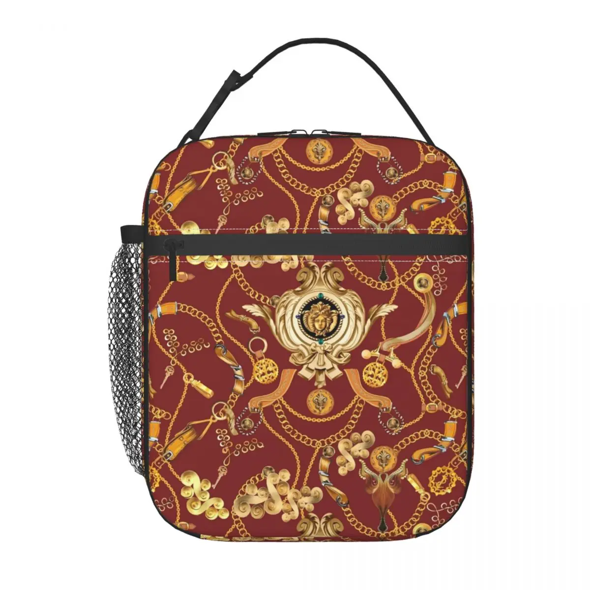 Сумка для ланча с золотистой цепочкой и принтом в стиле барокко, милый рабочий портативный тоут на молнии, Пищевые мешки с принтом, охлаждающая сумка