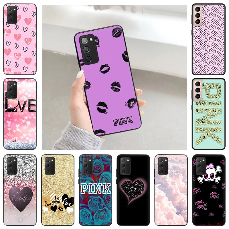 

Luxury Flower Pink Love Art Silicone Phone Case for Samsung S22 A53 S21 FE S20 Ultra Thin Galaxy S10 S9 S8 Plus S7 Matte Cover