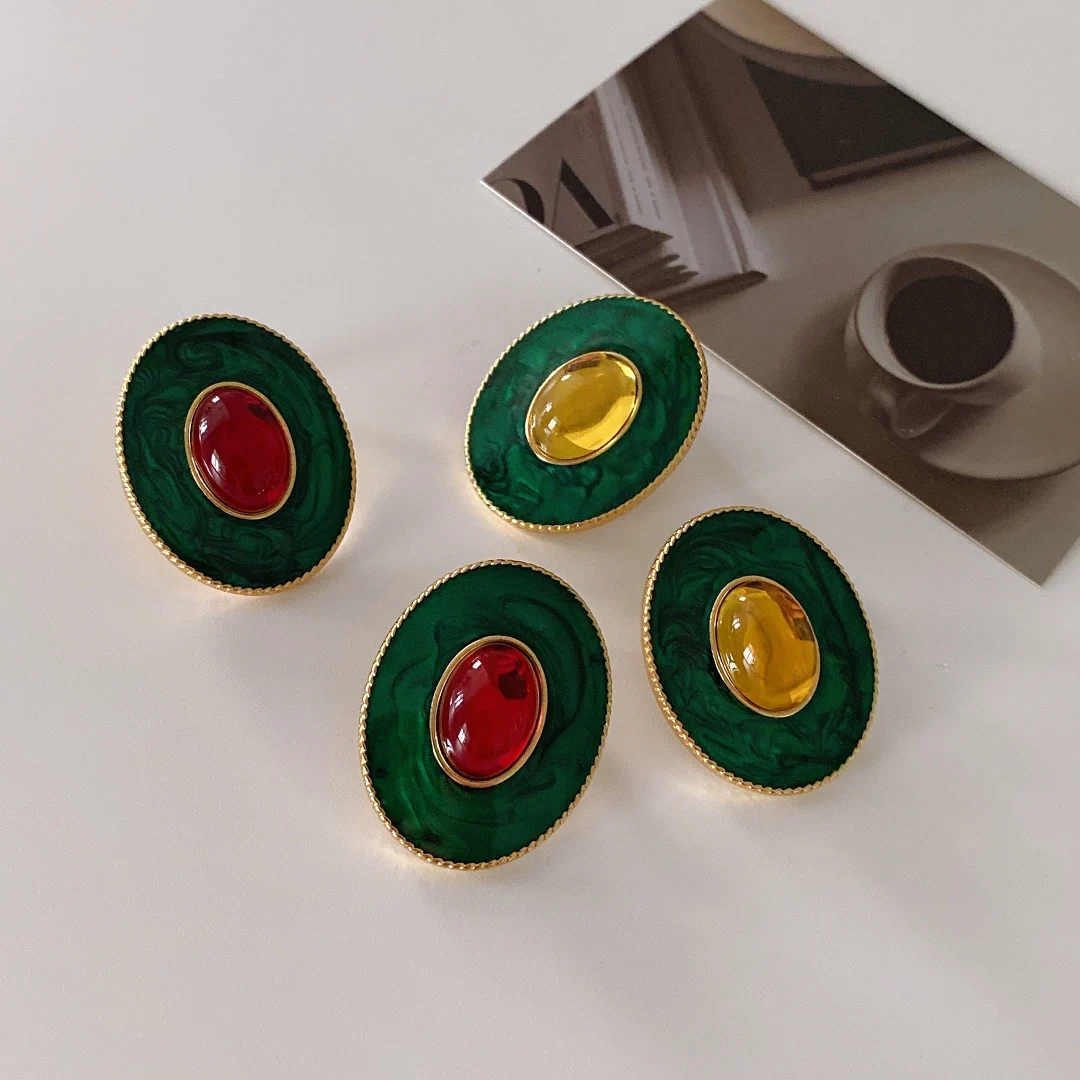

Medieval Series Brand Oval Glass Stud Earrings