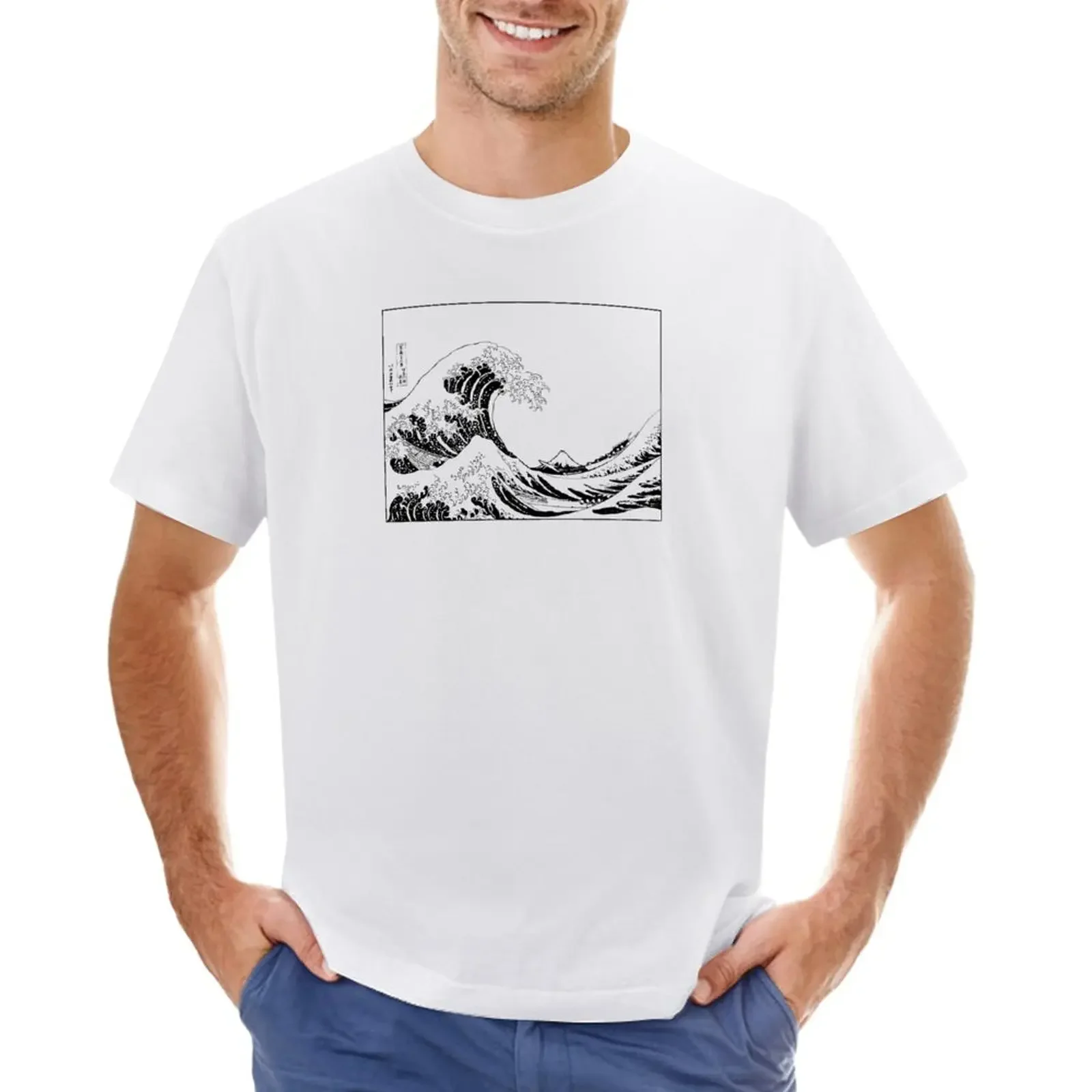 Футболка The Great Wave off Kanagawa - Line Art Мужская футболка с принтом животных для мальчиков
