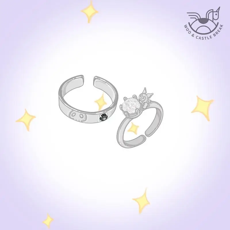 

Kawaii Sanrio Hello Kittys Kuromi Cute Anime Figure Couple Ring with Diamond Cartoon Ring Girls Birthday Gift Kids Creative Toys