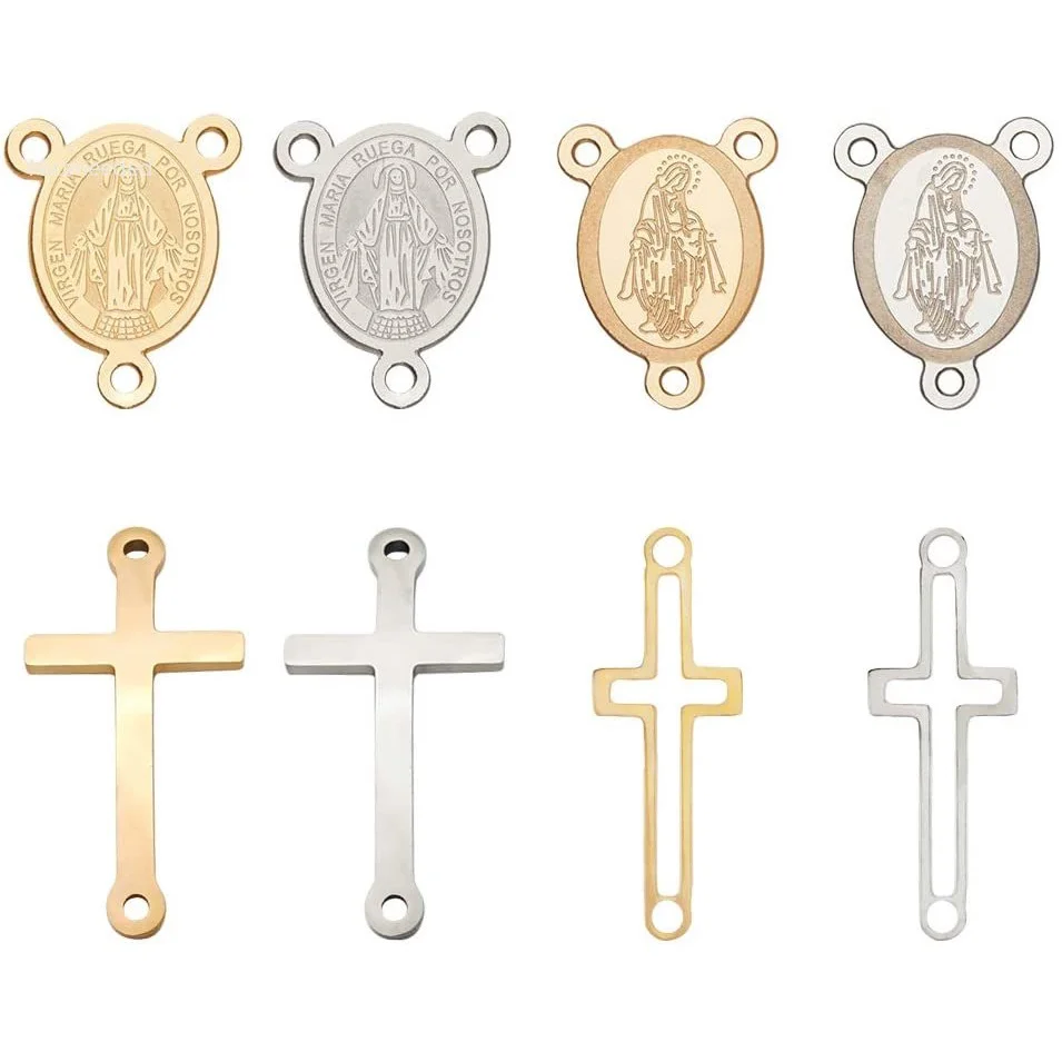 

32 Pcs Tibetan Style Rosary Cross and Center Miraculous Medal with Alloy Crucifix Cross Pendants for Making Antique