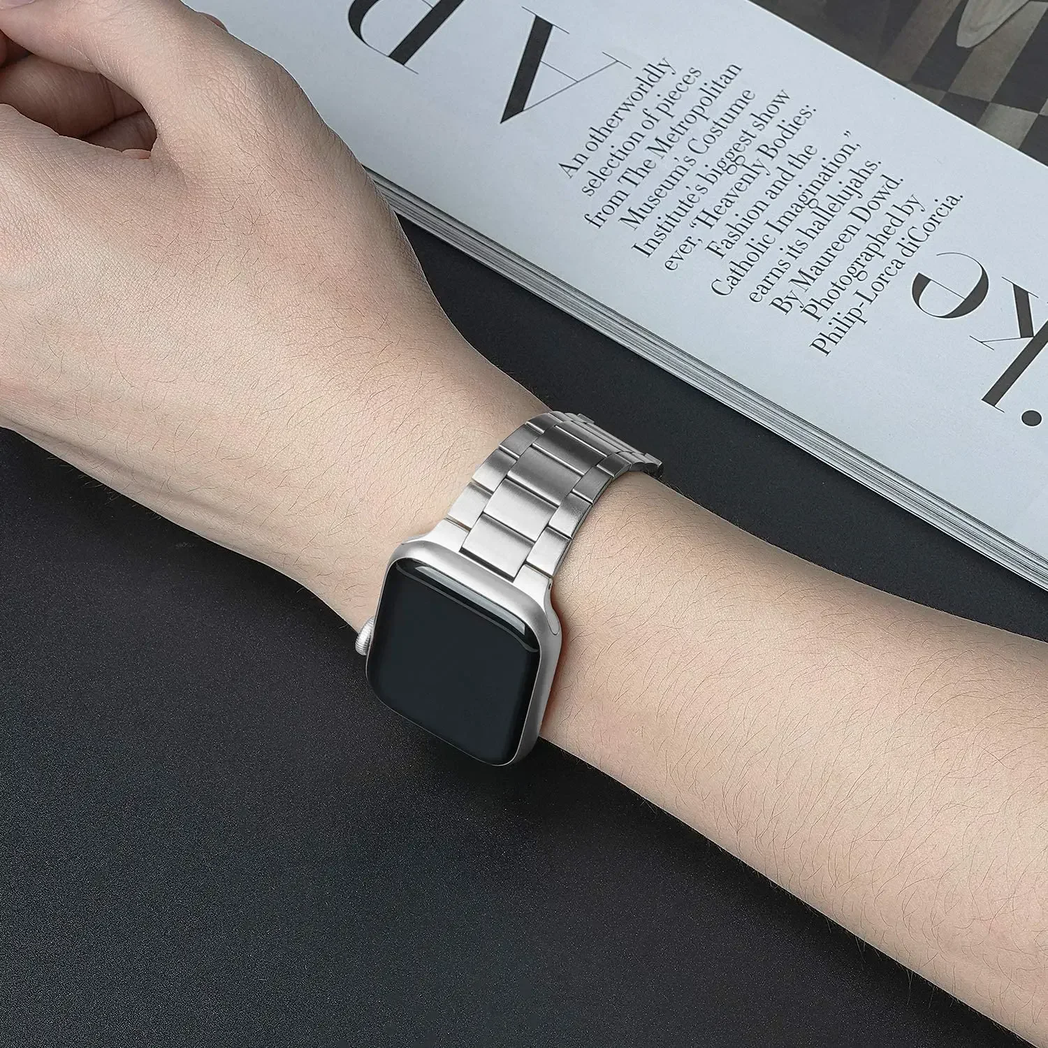 Фото Металлический ремешок из нержавеющей стали для Apple Watch Band Ultra 3 49 мм 11 10 42 мм 46 мм 9 8 7 45/41 мм 6 5 4 SE 44/40 мм Ультратонкий браслет №3