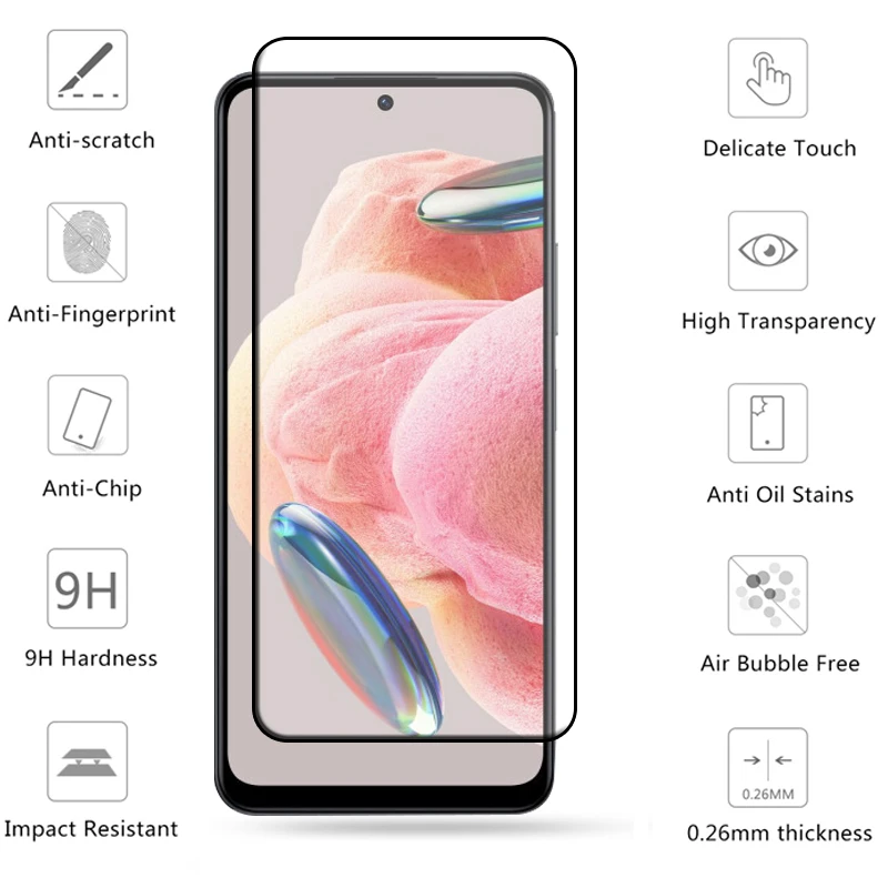 6-in-1 For Redmi Note 12 Glass Redmi Note 12 4G Full Cover Glue 9H Screen Protector Xiaomi Redmi Note 12 Pro Plus 5G Lens Glass