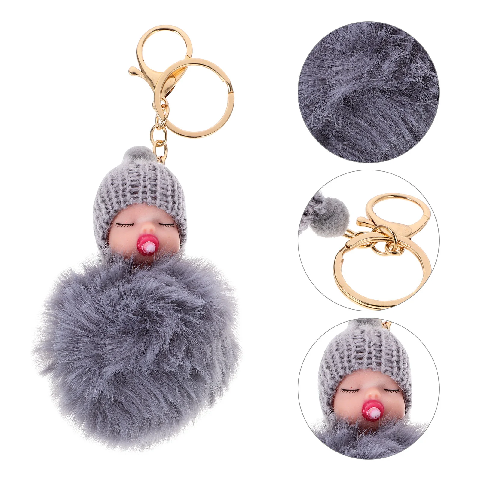 

Key Holder Plush Chain Adorable Fluffy Keychain Sleeping Hairball Pompom Keychian Accessories Bag Backpack Pendant