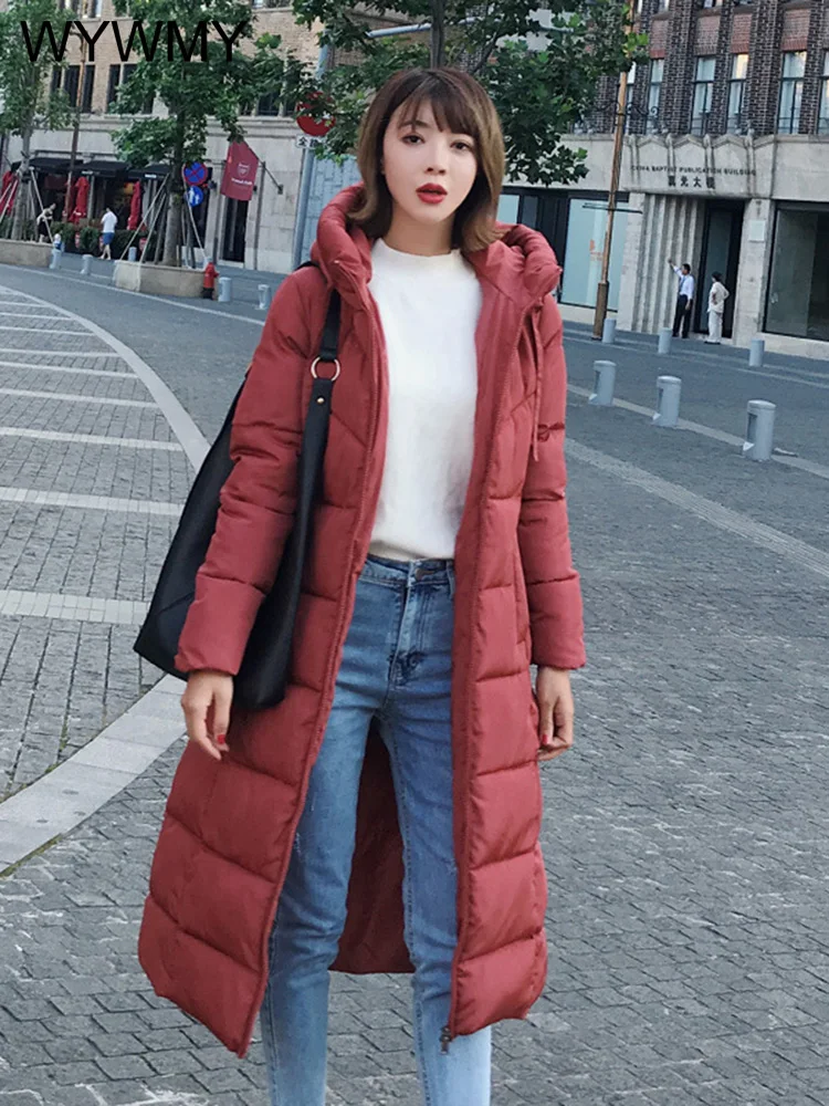 WYWMY Winter Jacket Women Hooded Stand Collar Cotton Padded Coat Winter Women Long Parka Warm Thicken Jackets for Women 2022 New