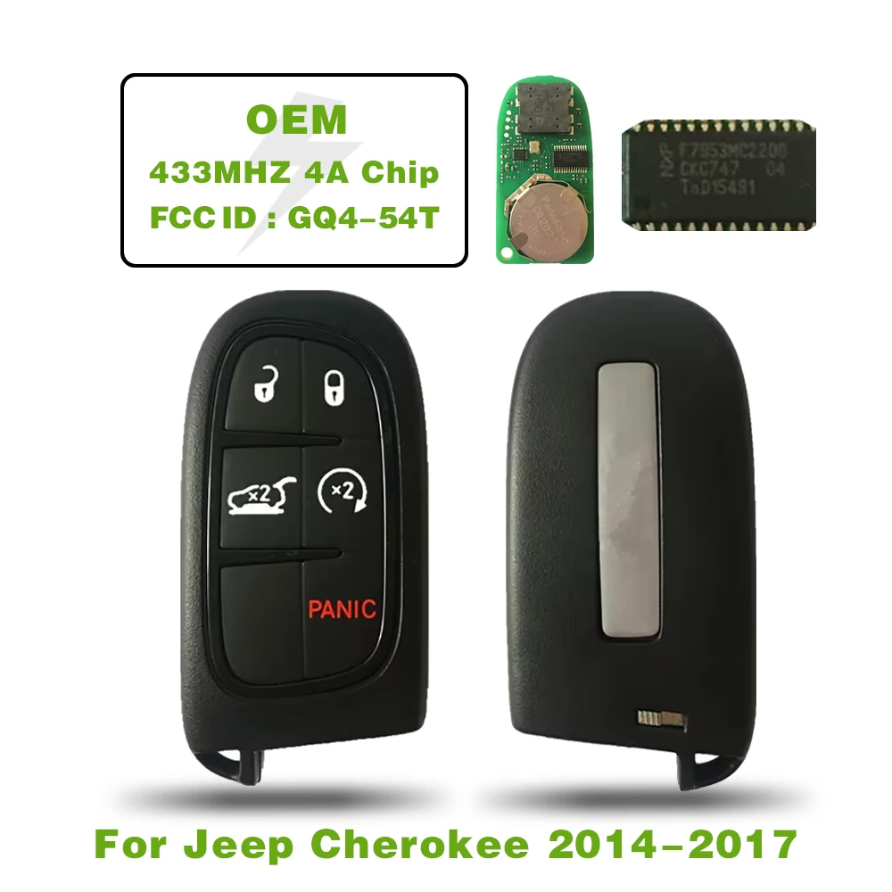 

CN086004 Original 4+1 button Remote Control For Jeep Cherokee 2014-2017 Smart Remote Key FCCID GQ4-54T 433MHZ HITAG 128-bit AES