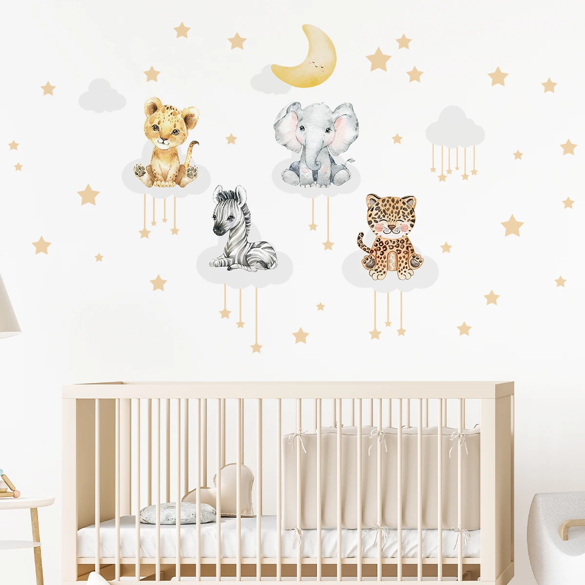 Мультяшные облака животные лев леопард жираф наклейки на стену для детской
