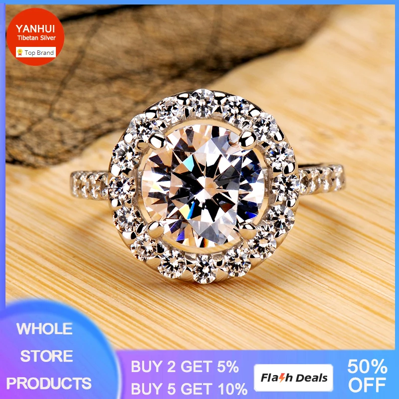 

YANHUI Allergy Free Original K White Gold Plated Tibetan Silver Rings For Women Round Circle Zircon Stone Rings Fashion Jewelry