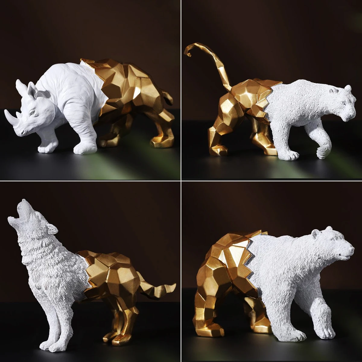 

Скандинавские носороги, статуя из смолы, Геометрический стиль, художественный декор, скульптура волка, настольное украшение, фигурка живот...