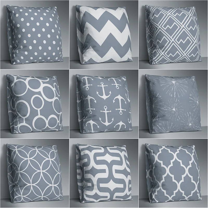 Cushion Covers 45X45cm Double Side Gray Color Geometric Prin