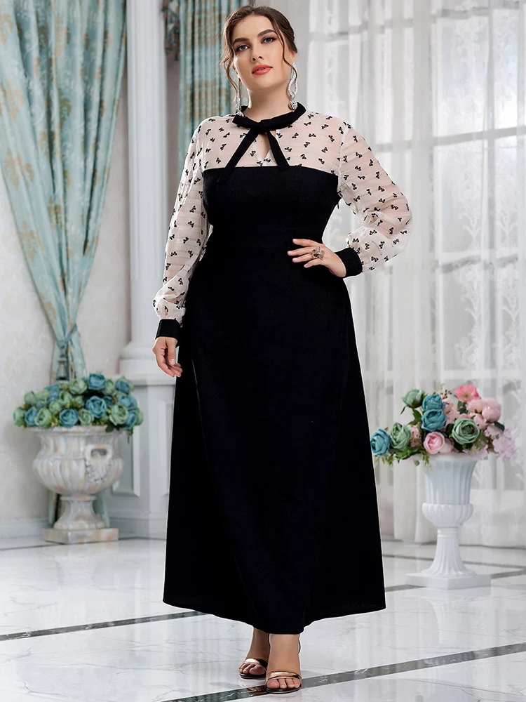 

TOLEEN Women Plus Size Maxi Dresses 2022 New Spring Autumn Chic Elegant Bow Butterfly Long Sleeve Party Evening Wedding Clothing