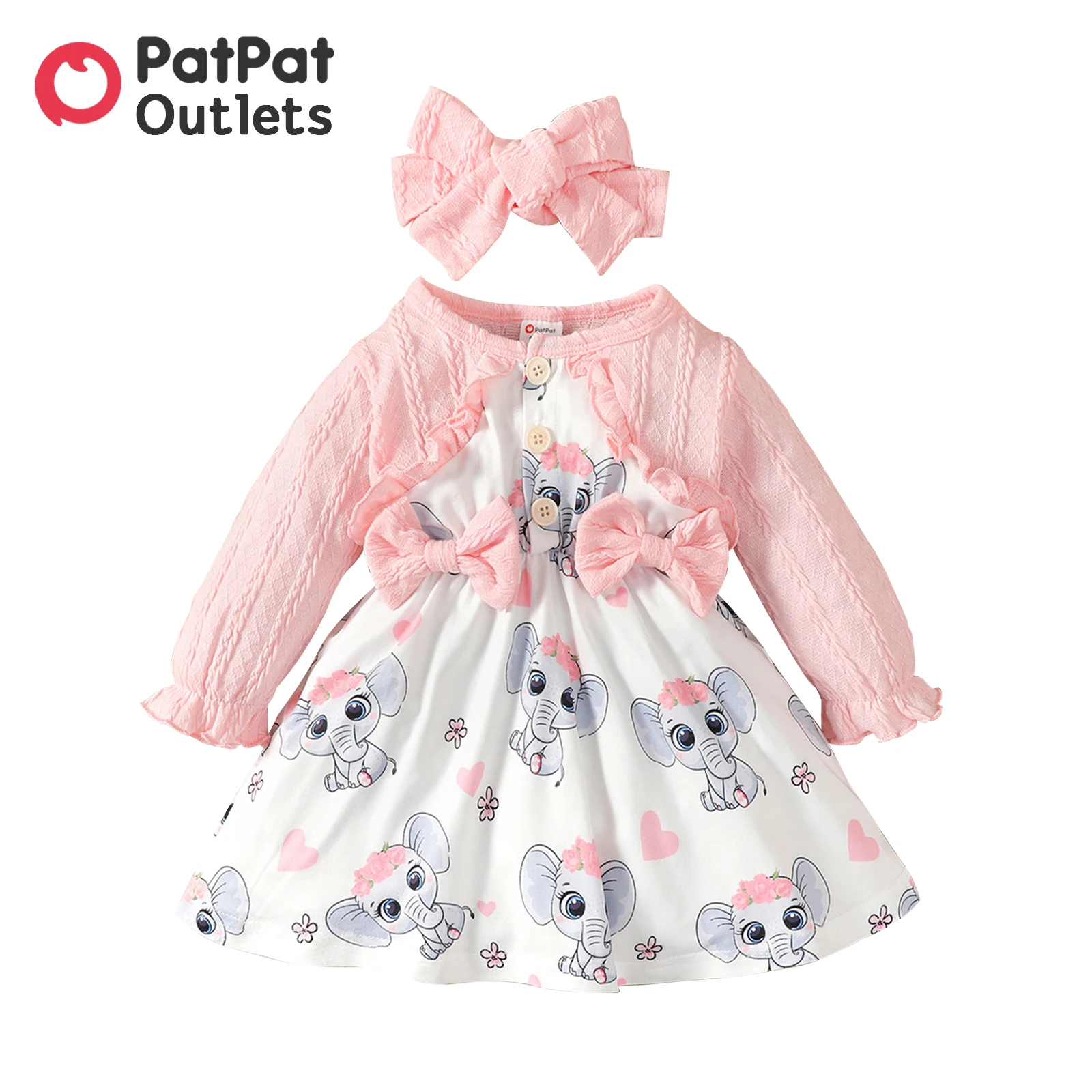 

PatPat Baby White Dress Baby Girl Clothes New Born Infant Dresses 2pcs Bow Elephant Print for NewBorn Kids Birthday Party