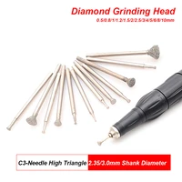 10pcs 0 5 10mm c3 type diamond grinding head mounted point bit burr needle polishing abrasive tool for stone jade peeling engrav