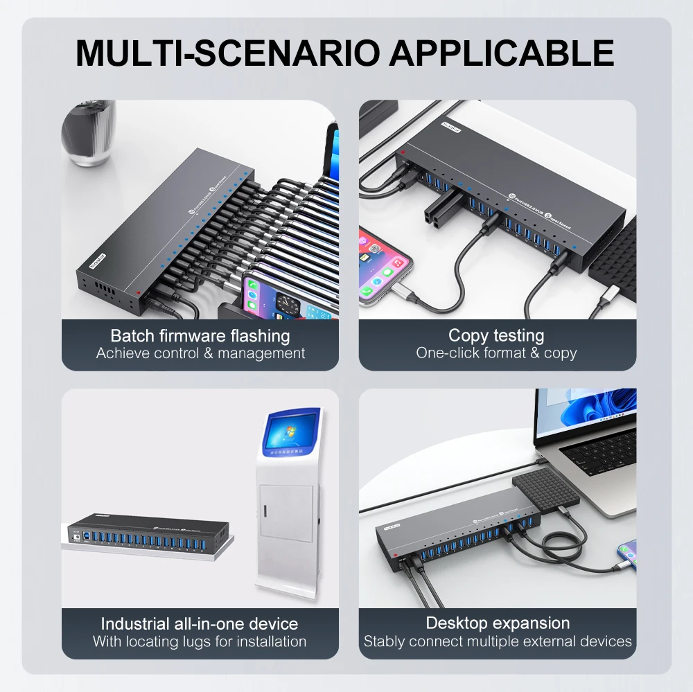 Фото НОВЫЙ USB-концентратор Sipolar на 16 портов USB 3.0 с адаптером питания, высокоскоростной хаб для передачи данных для ПК/ноутбуков/Mac, настольный USB-концентратор расширения №1