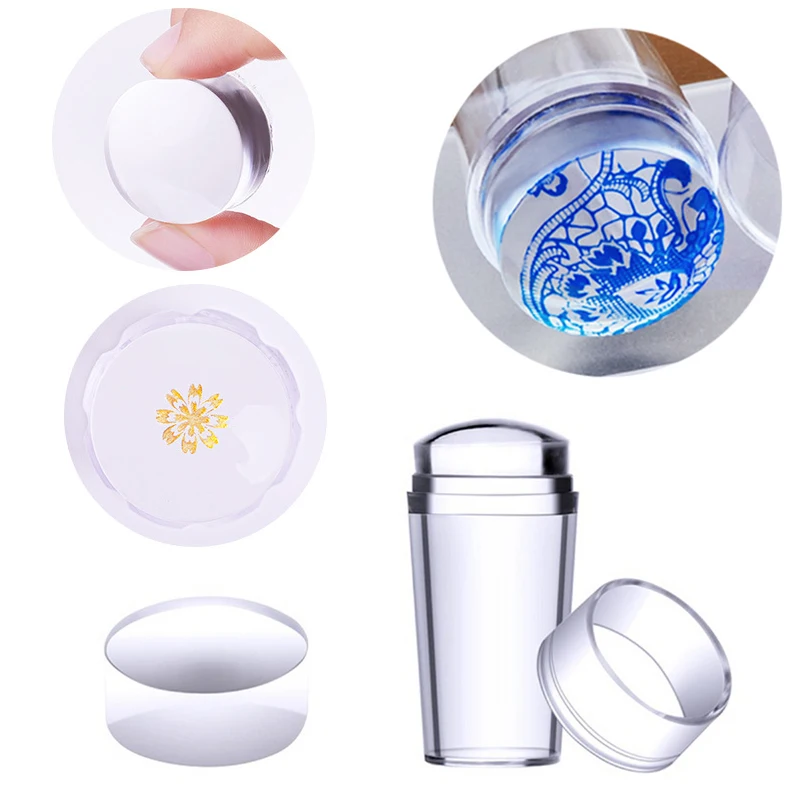 

Transparent Silicone Nail Art Stamper Scraper With Cap 1PC Stamper + 1PC Scraper With Cap New Design Gel Nail Art Tools