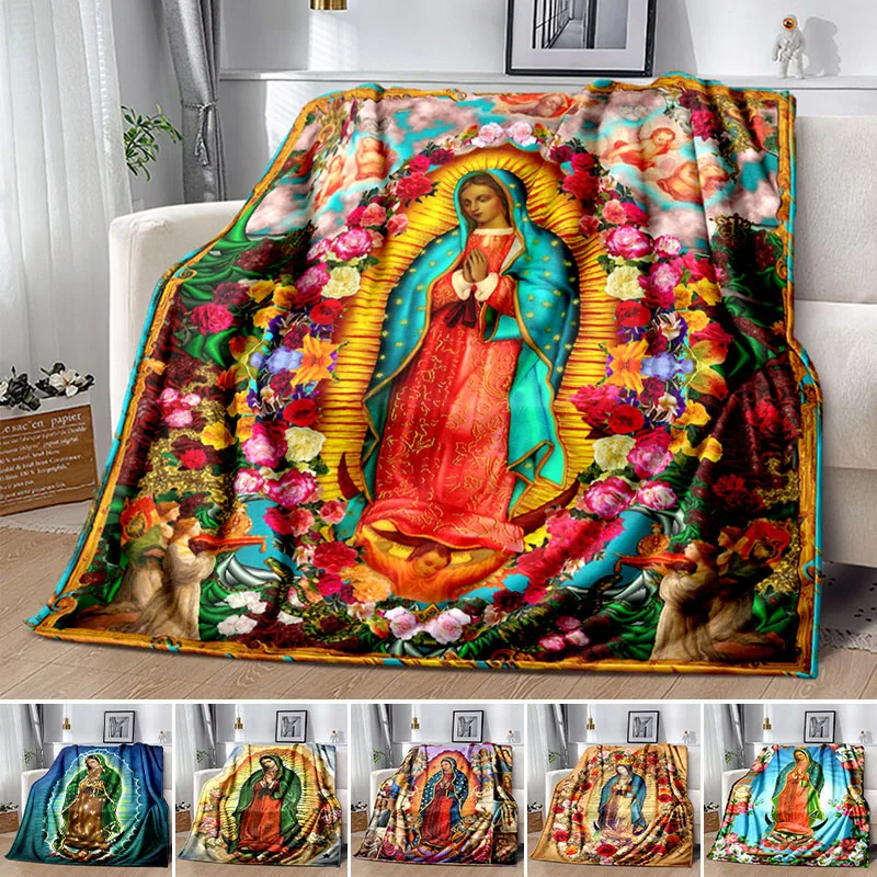 

Our Lady of Guadalupe Blanket Lightweight Warm Mary Throw Blanket Soft Flannel Sofa Cover Religion Blankets for Bedroom Couch