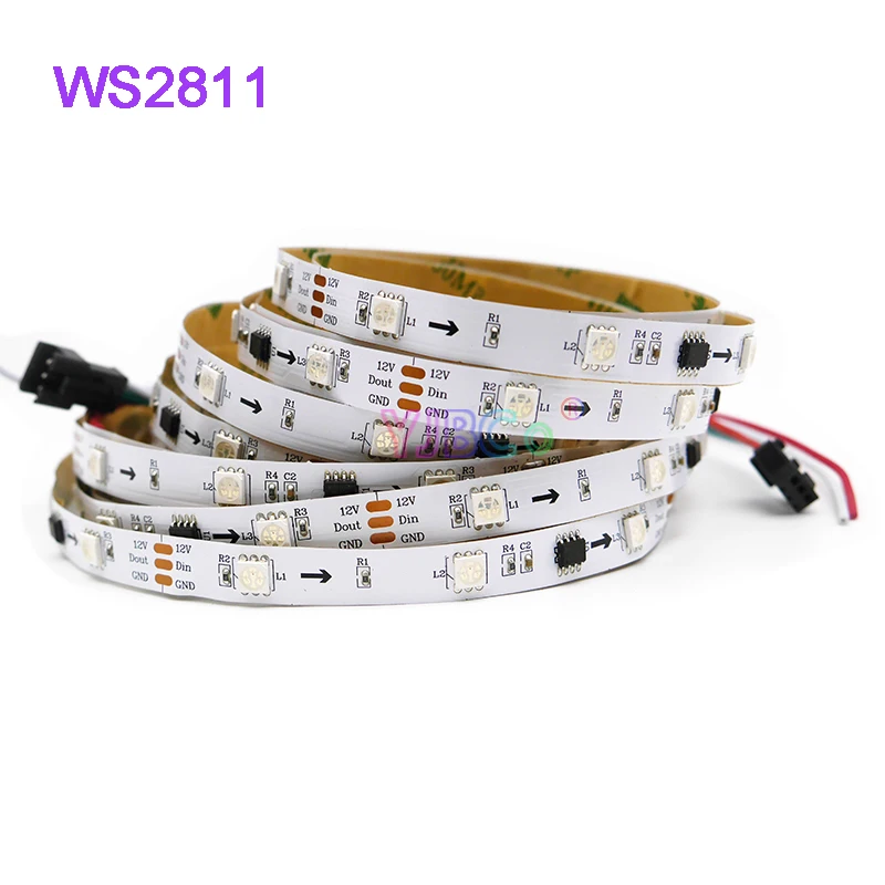 5m Addressable WS2811 LED Strip Light DC12V WS2811 IC Smart 5050 RGB pixels LED Lamp Tape 30/48/60 leds/m IP30/IP65/IP67