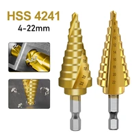 4 22mm titanium plated step drill bit 4241 high speed steel hexagonal handle spiral groove woodworking steel plate reaming drill