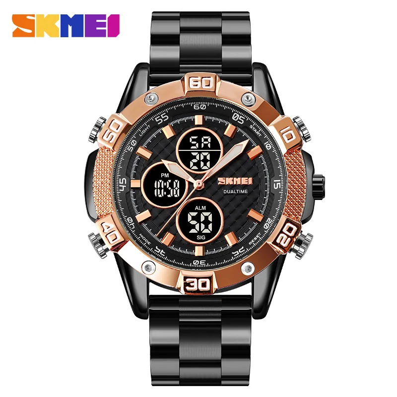 

New Brand Men's Watch Luxury Stainless Steel Digital Watch Luminous Choron Quartz Wristwatch Man Clock SKMEI Hour For Gift