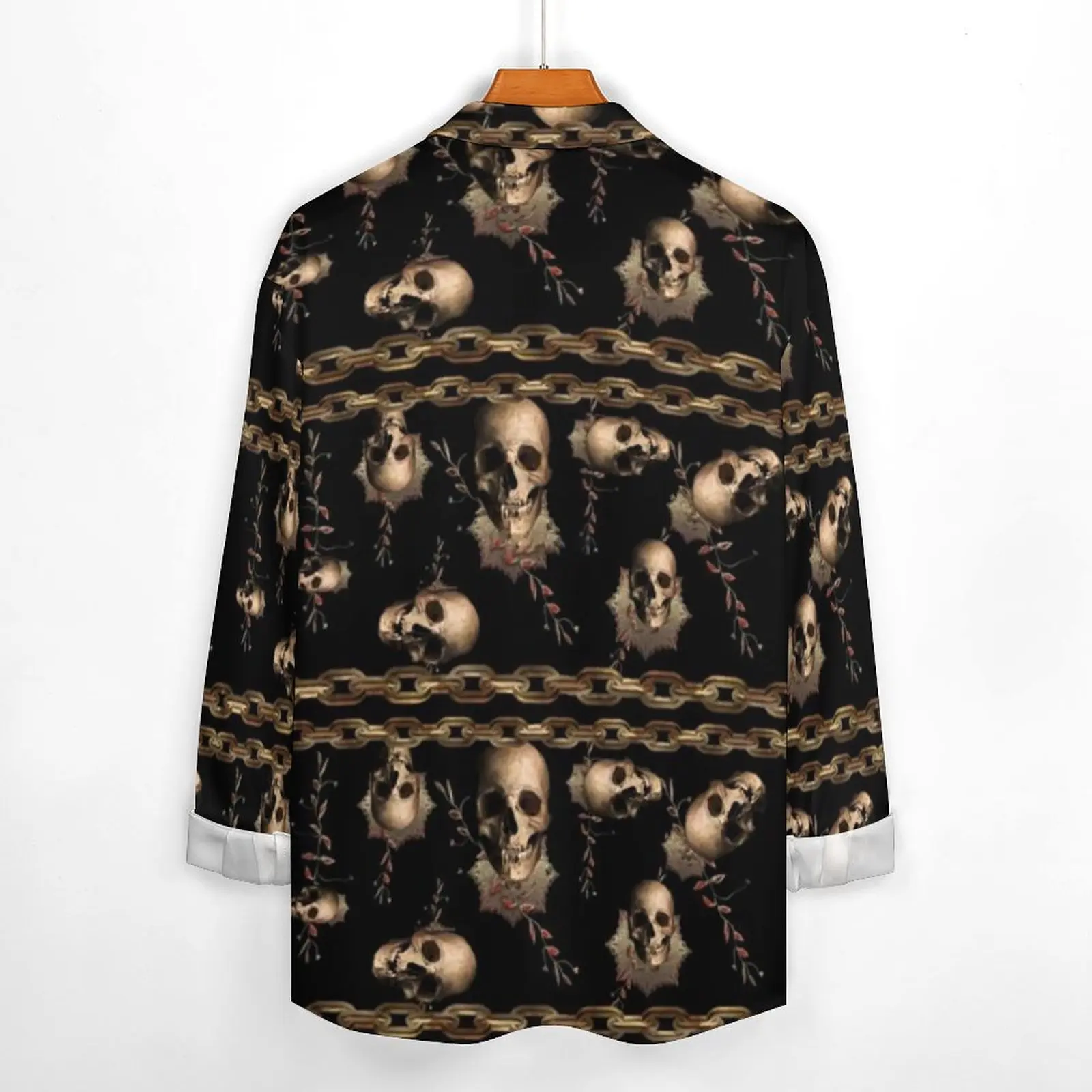 Рубашка в стиле стимпанк с черепом и золотой цепочкой повседневные мужские