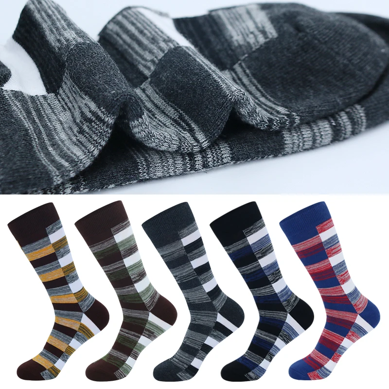 5 Pairs Large Size Fashion Colorful Casual Men Business Socks High Quality Stripe Grid Pure Men Cotton Socks Size EU41-48