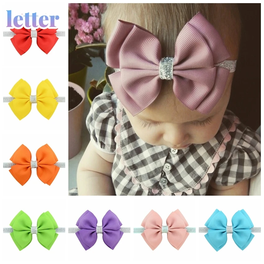 

1Piece 20Color New Baby Hair Bow Flower Headband Silver Ribbon Hair Band Handmade DIY Hair Accessories For Children Newborn 724
