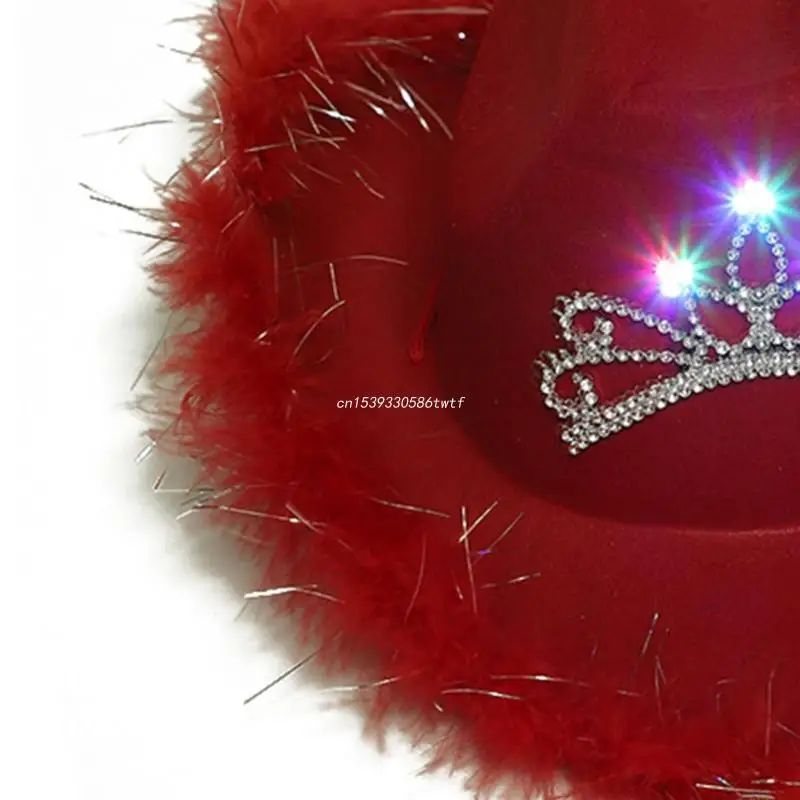 Ковбойская шляпа Федора с перьями ковбойская со светодиодной подсветкой для