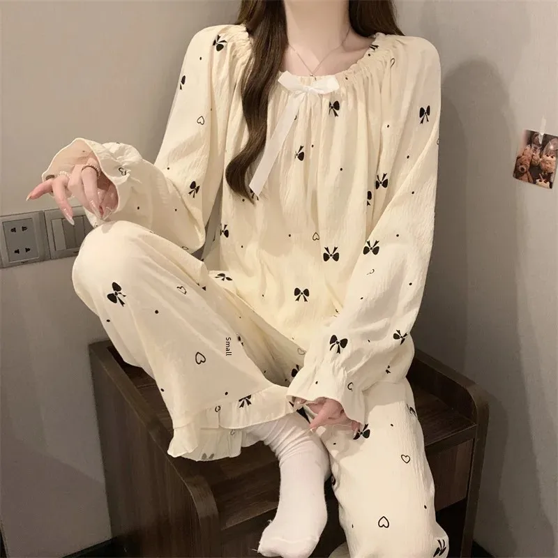 Новая женская одежда для сна Sweet Bow Prince с длинными рукавами тонкий стиль