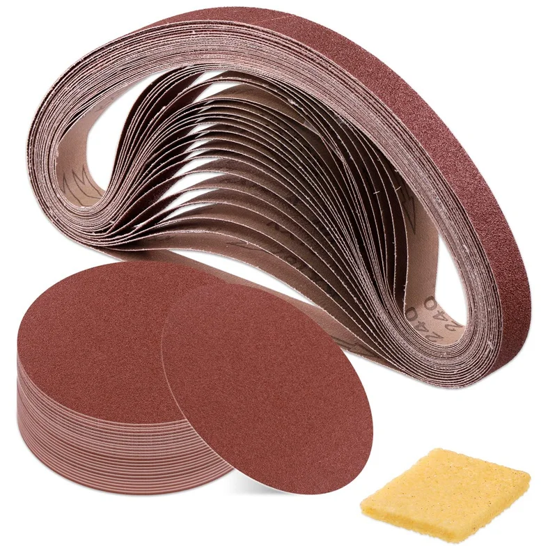 

Sanding Belts And Sanding Discs Set 24Pcs 1 X 30 In Sanding Belts And 24Pcs Self Adhesive No-Hole Sticky Sanding Discs