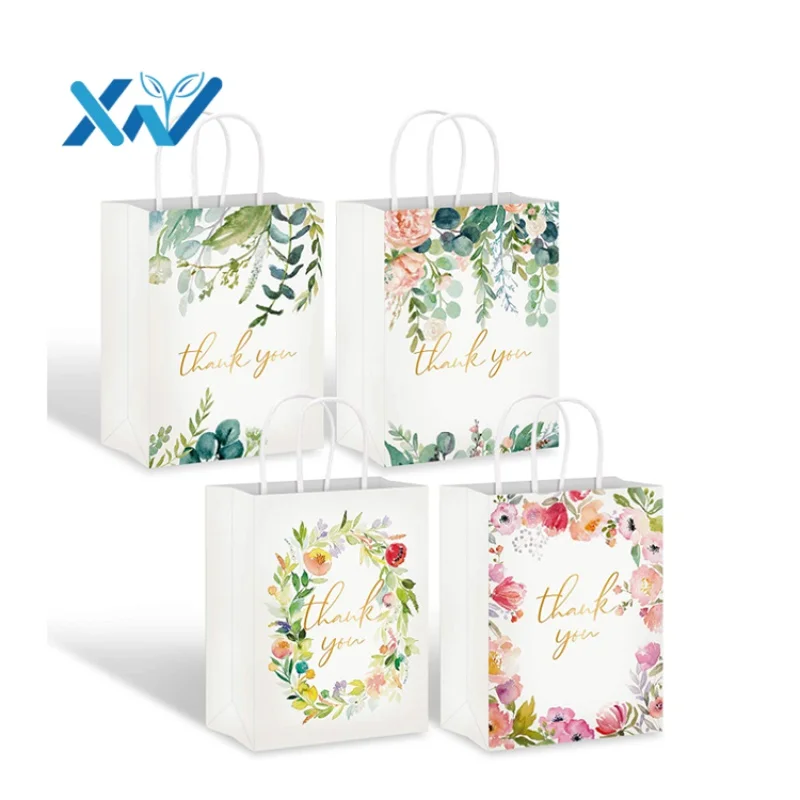 

Eco-friendly white paper bag with Twisted handle and customized printing for supermarket shopping take away bag